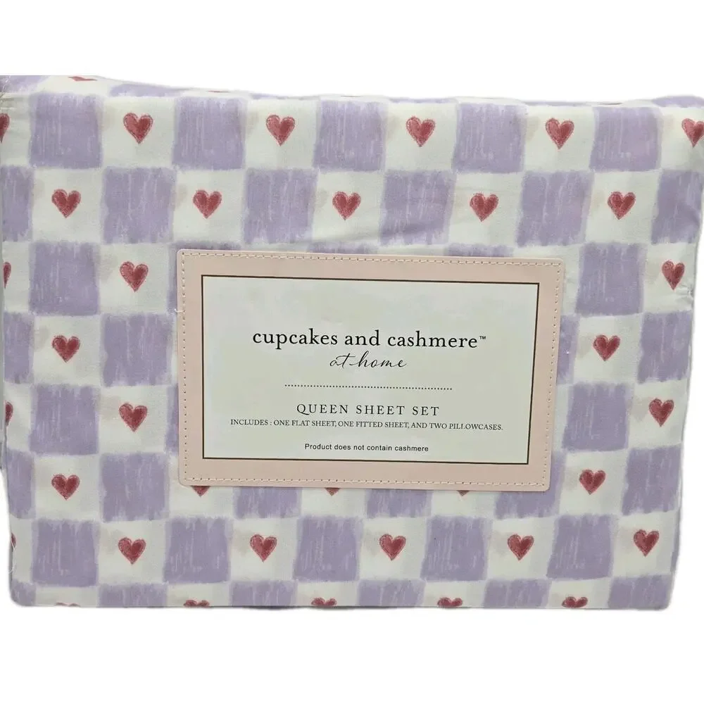 Cupcakes & Cashmere QUEEN Hearts Sheet 4pc Set NEW Purple Pink MICROFIBER Love
